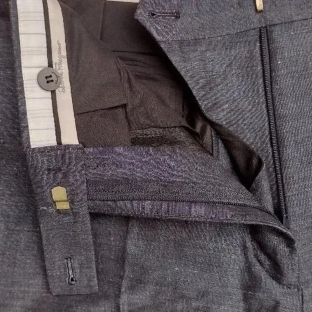 Salvatore Ferragamo Linen Blend Dress Pants Blue Gray High Rise - Picture 7 of 8